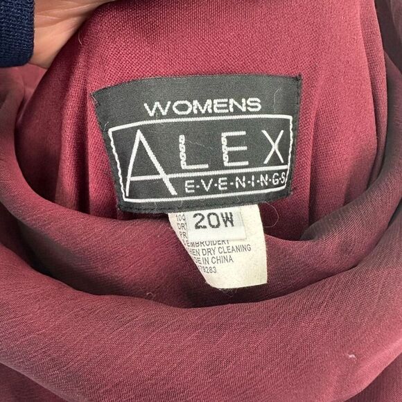 Alex Evenings Women’s Plus Size Burgundy Maroon Drape Beaded High Low Hem Dress - Picture 3 of 16